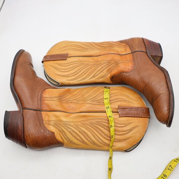 Frye Western Lizard Brown Leather Boots Men's 9.5 EE Pull On Cowboy Made in USA - Picture 6 of 15